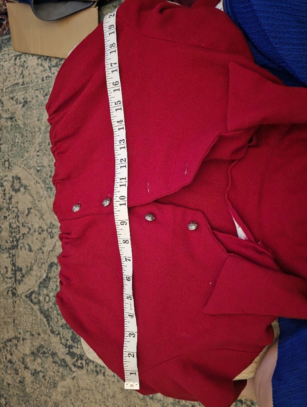 Red Wool Handmade Button-Front Midi Dress with Pocket Detail